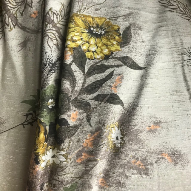 CURTAIN, Pair Vintage Floral Sunflower